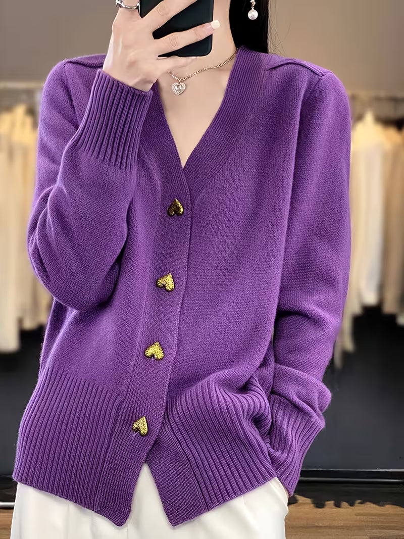 Roselle™ | Stickad Cardigan med Hjärtknappar för Kvinnor