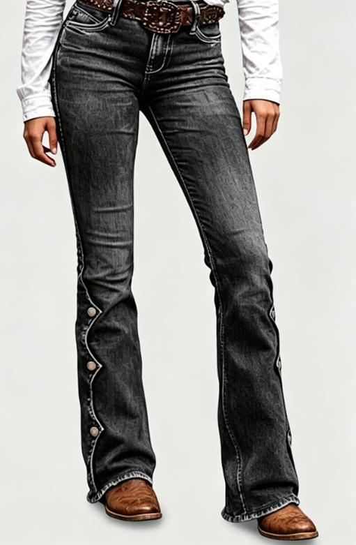Damernas högmidjade slitna bootcut-jeans