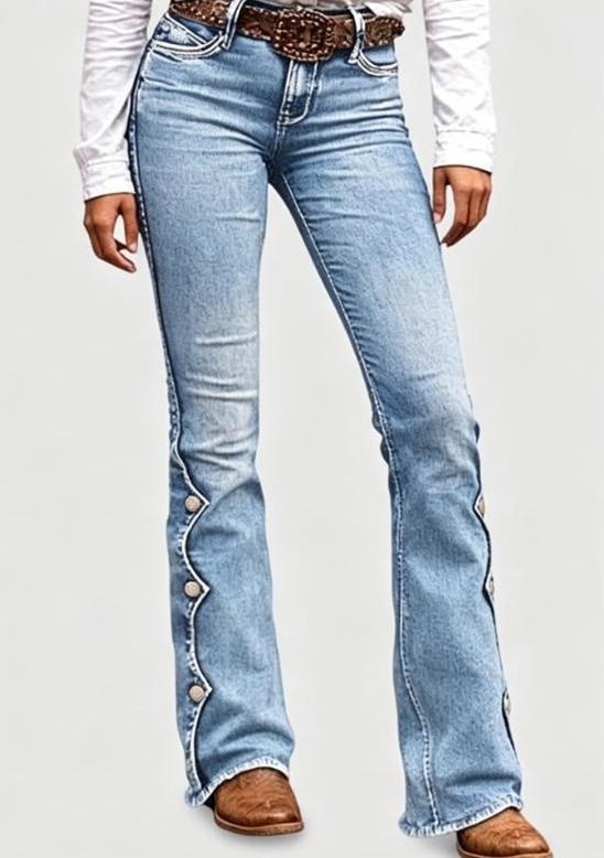 Damernas högmidjade slitna bootcut-jeans