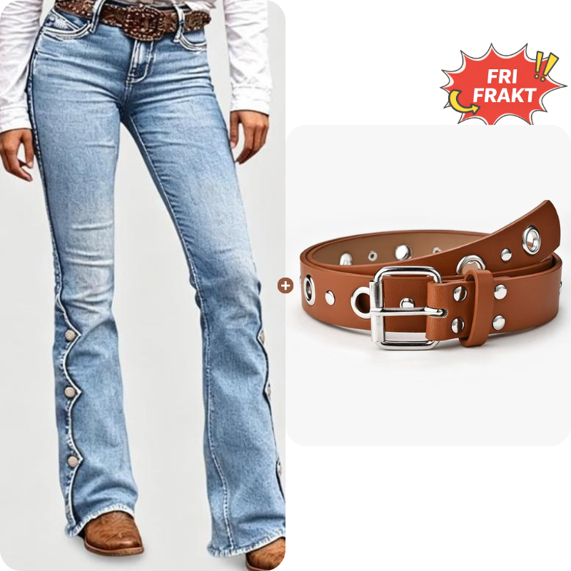 Damernas högmidjade slitna bootcut-jeans