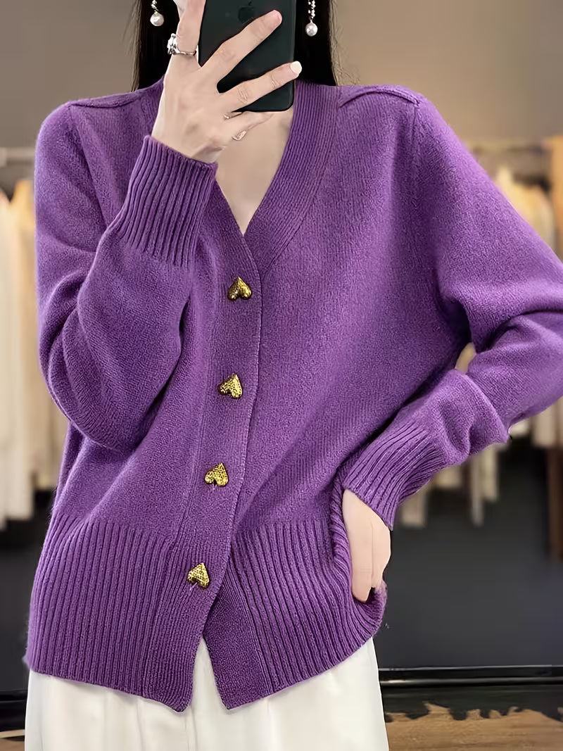 Roselle™ | Stickad Cardigan med Hjärtknappar för Kvinnor