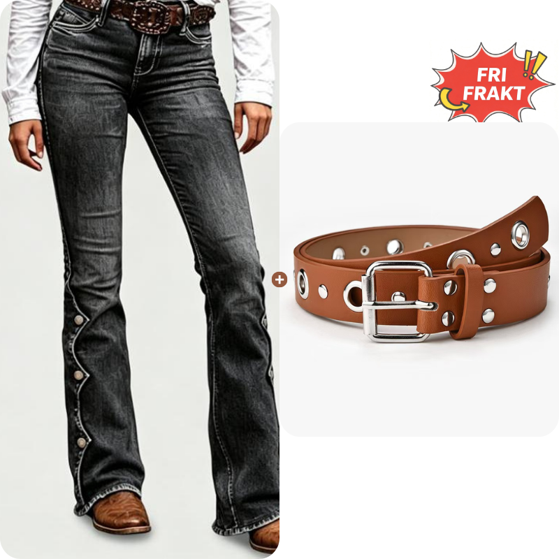 Damernas högmidjade slitna bootcut-jeans