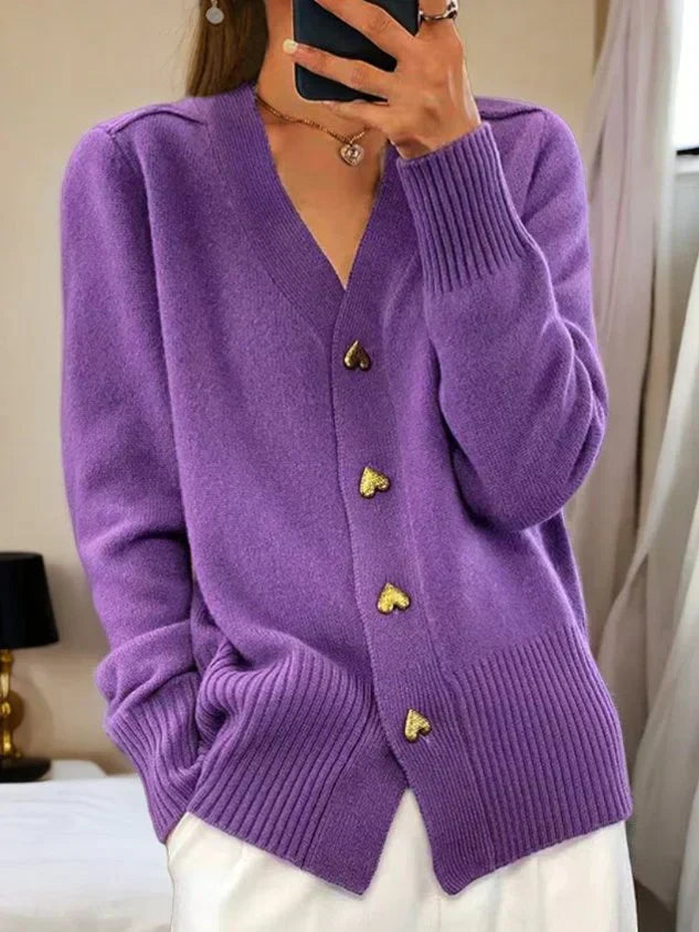 Roselle™ | Stickad Cardigan med Hjärtknappar för Kvinnor