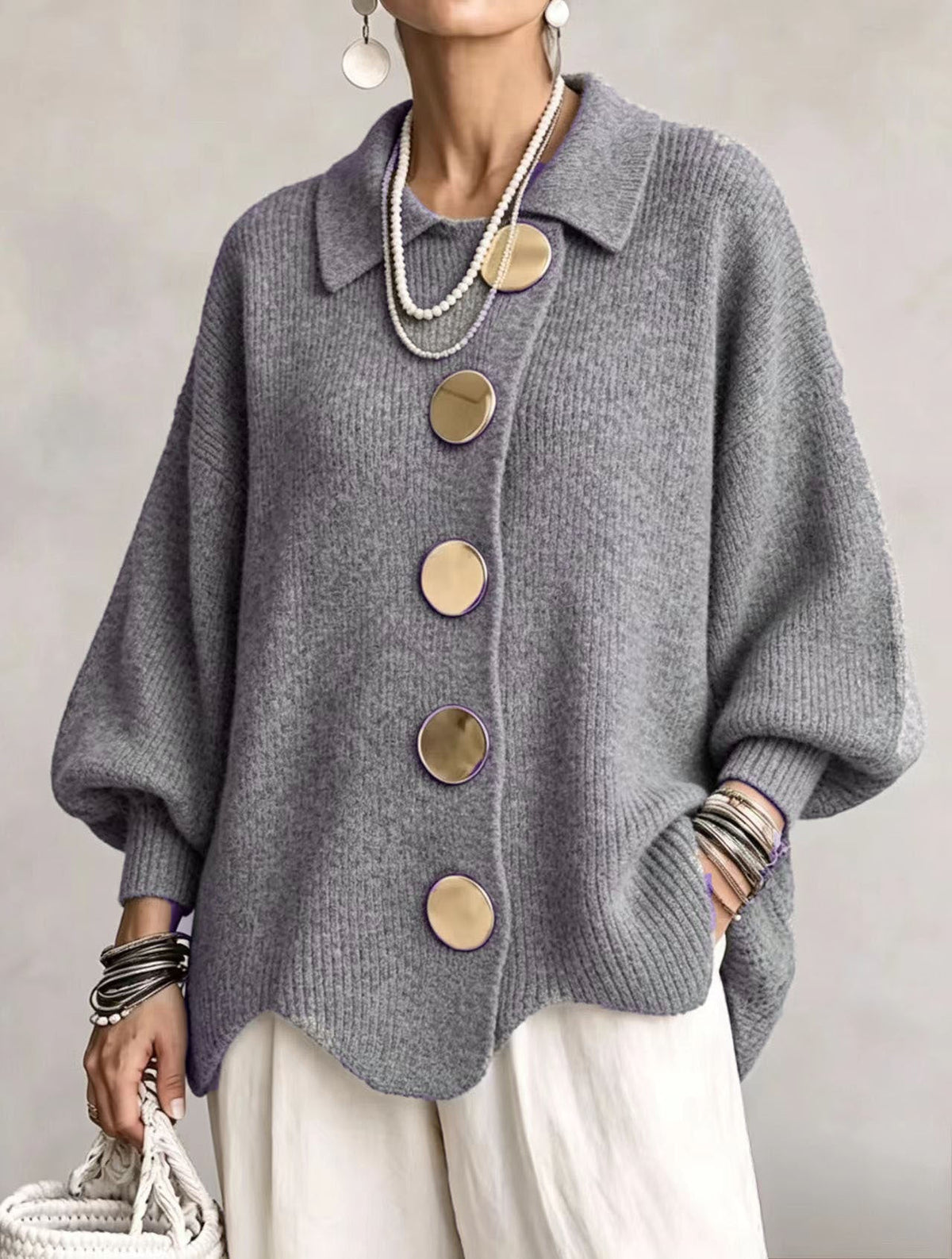 Victoire | Oversize-cardigan med stora guldknappar