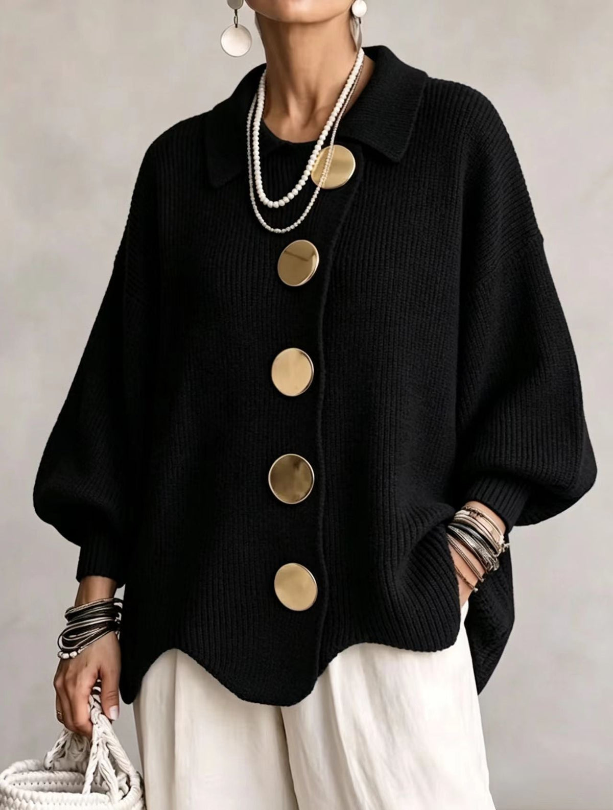 Victoire | Oversize-cardigan med stora guldknappar
