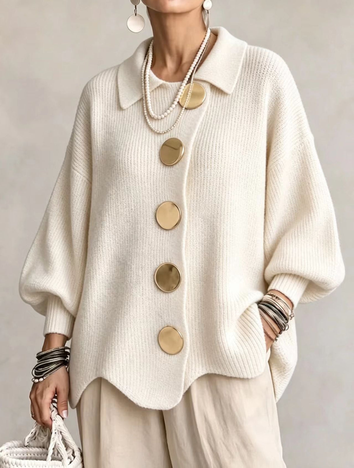 Victoire | Oversize-cardigan med stora guldknappar