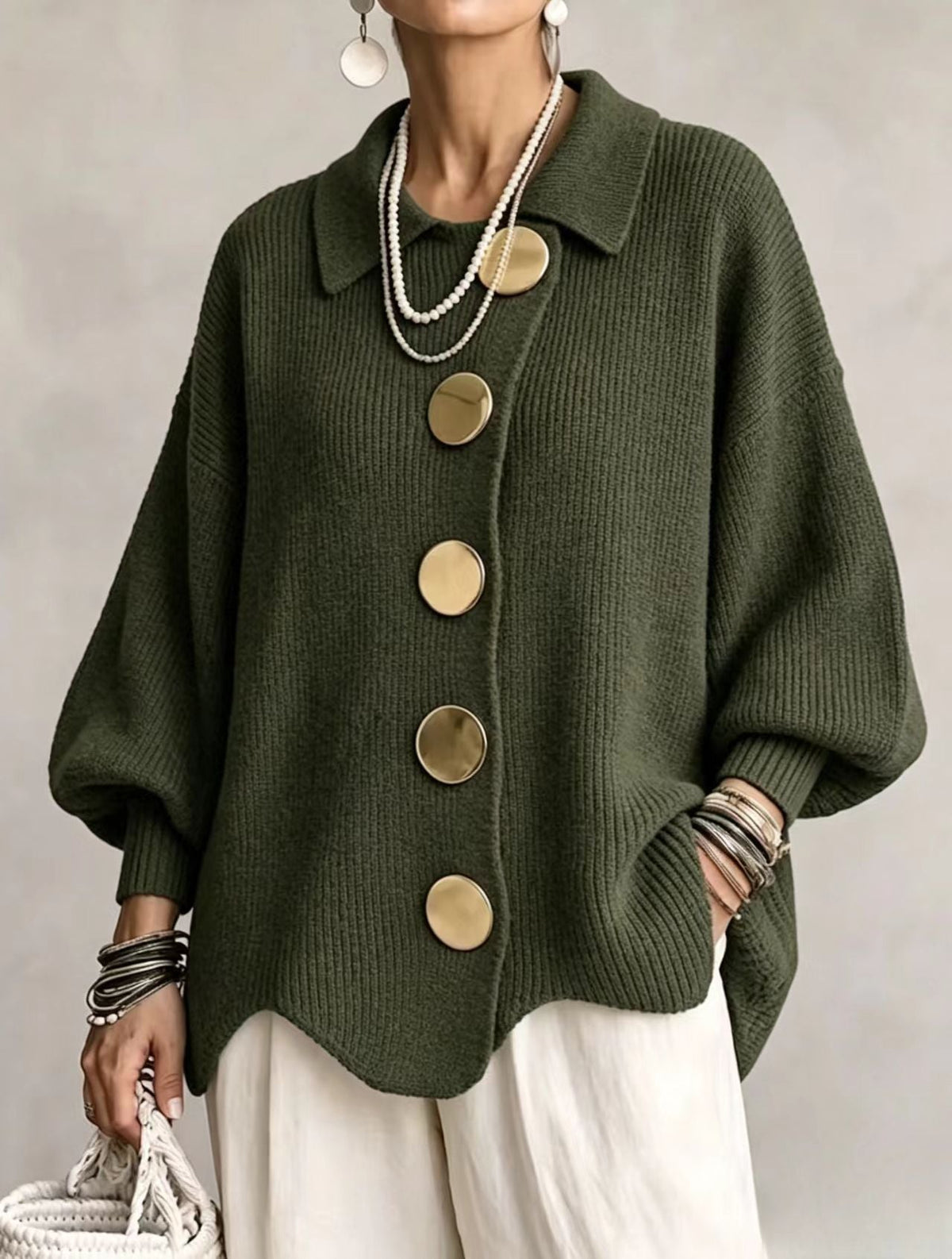 Victoire | Oversize-cardigan med stora guldknappar