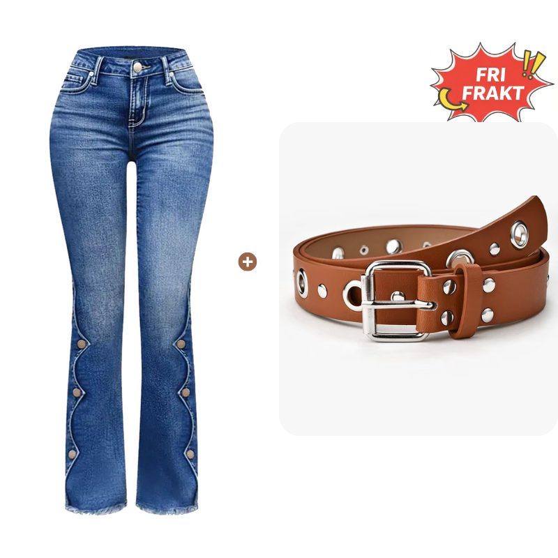 Damernas högmidjade slitna bootcut-jeans