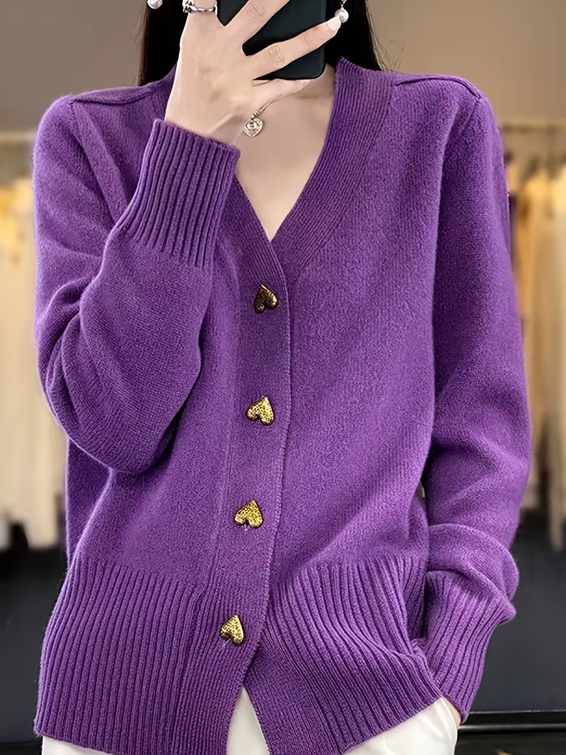 Roselle™ | Stickad Cardigan med Hjärtknappar för Kvinnor